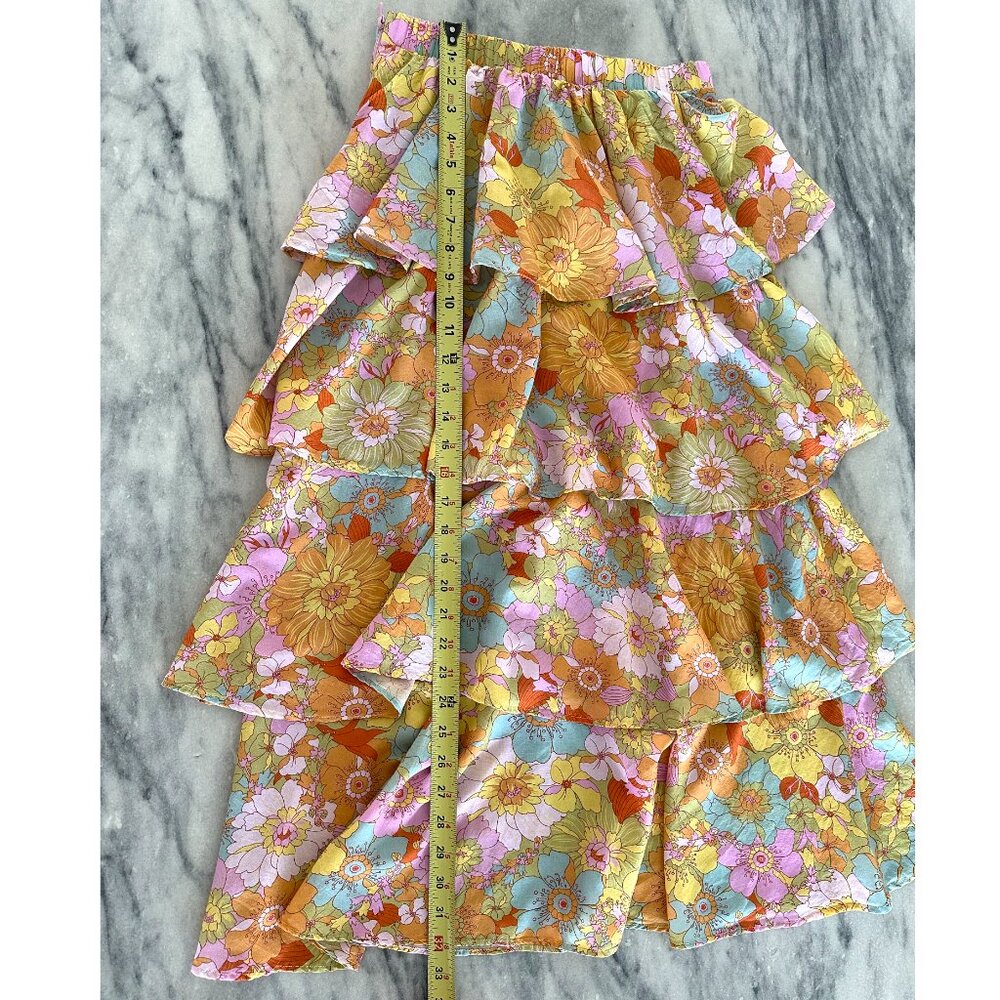 Show Me Your MuMu Jasmine Tiered Ruffle Hibiscus Daze Skirt S - Picture 6 of 7